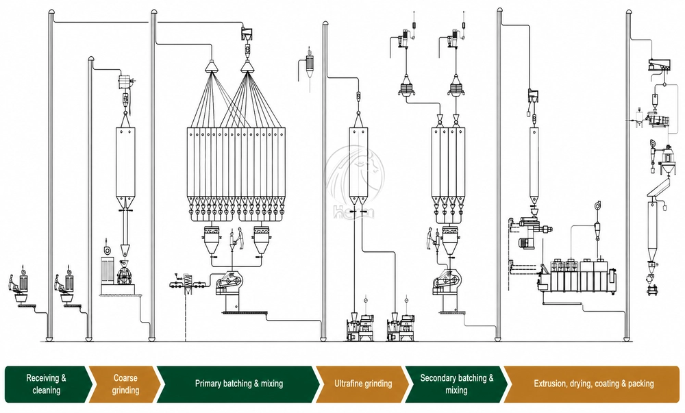 Schema_Du_Processus_De_Production_D_Aliments_Aquatiques_Avec_Broyage_Melange_Extrusion_Sechage_Et_Emballage
