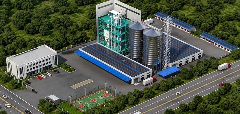 Usine_Moderne_D_Aliments_Animaux_Avec_Atelier_De_Production_Et_Silos_De_Stockage