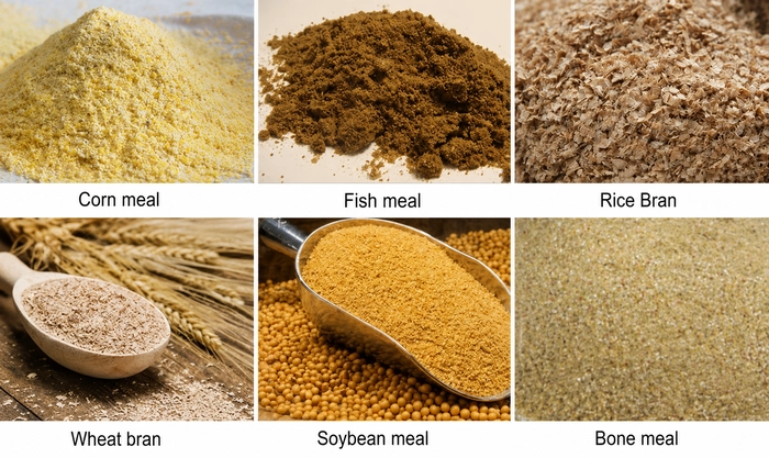 Matieres_Premieres_Pour_Aliments_Flottants_Pour_Poissons_Incluant_Farine_De_Mais_Farine_De_Poisson_Son_De_Riz_Son_De_Ble_Tourteau_De_Soja_Et_Farine_D_Os